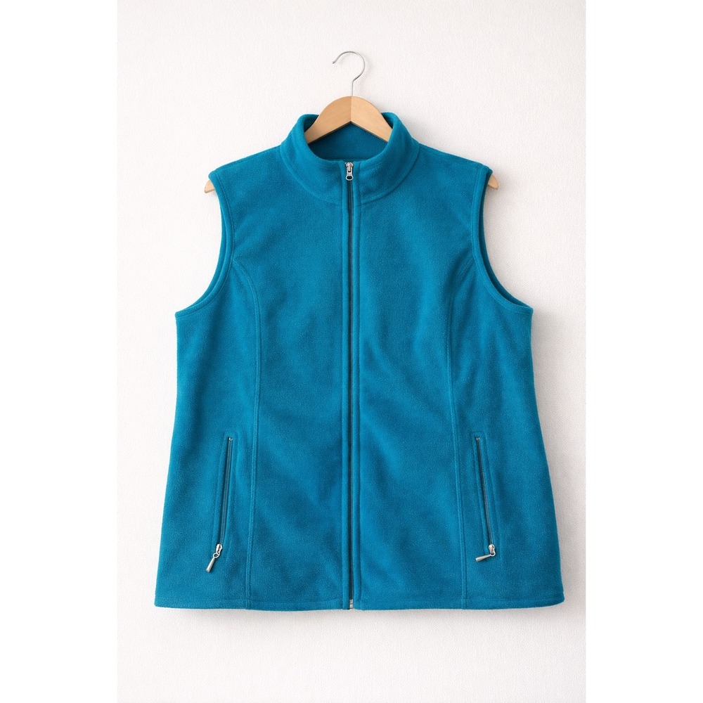 Teal Fleece Vest Plus Size XXL Zip Up Cozy Layering Gorpcore Outdoor Hiking Casu